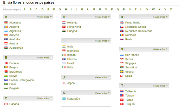 Envío de flores al extranjero - paises a escoger