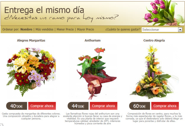 Venta de flores online, entrega el mismo día