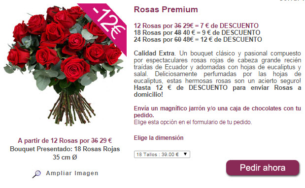 comprar 12 rosas rojas