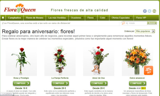 Encargar flores para el aniversario