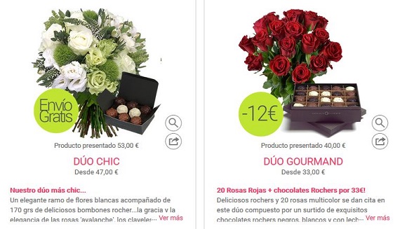 ofertas de flores y bombones